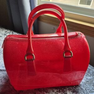 Authentic Vintage Furla Red Glitter Candy Satchel/Boston Bag - Sparkly!!!